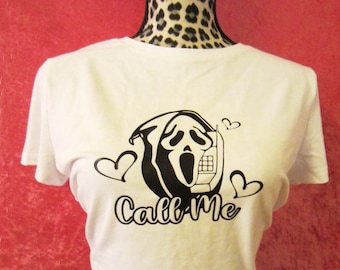 Horror/ Pinup Scream/ Movie Call Me Graphic Crop Top . Choose your Size