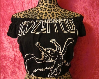 Led Zeppelin Ladies Off Shoulders Elasticized Crop Top. Choose Your Size.