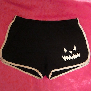 Goth "Jack O Lantern" Horror Ladies Black Cotton Vintage Style Track Shorts. Choose your size.