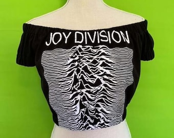 Punk/ Rock / Goth /Dark Wave Joy Division Off Shoulders Elasticized Crop Top. Choose Your Size.