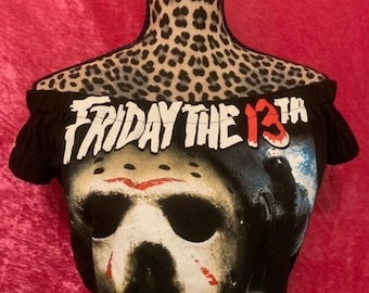 Friday the 13th Horror/ Slasher Off Shoulders Elasticized Crop Top. Choose Your Size.