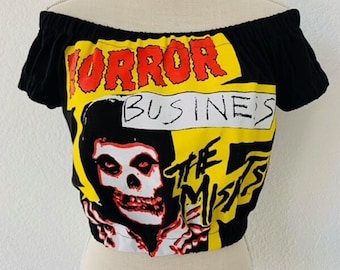 The Misfits Horror Business Off Shoulders Elasticized Crop Top. Choose Your Size.