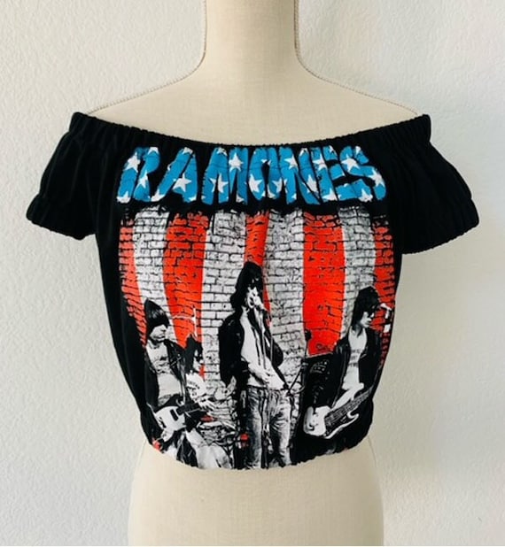 The Ramones Punk Rock off Shoulders Elasticized Band Crop