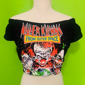 Horror Killer Klowns From Outer Space  Off Shoulders Elasticized Crop Top. Choose Your Size.