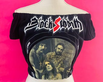 Black Sabbath Off Shoulders Elasticized Crop Top. Choose Your Size.