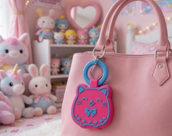 Portachiavi a forma di gatto Kawaii – Accessorio per borsa da 7,6 cm - Portachiavi con gattino rosa, regalo per ragazze
