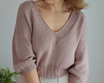 Mayflower Blouse knitting pattern design romantic knitwear elegant pullover diy sweater textured pattern summer knitting cotton yarn PDF