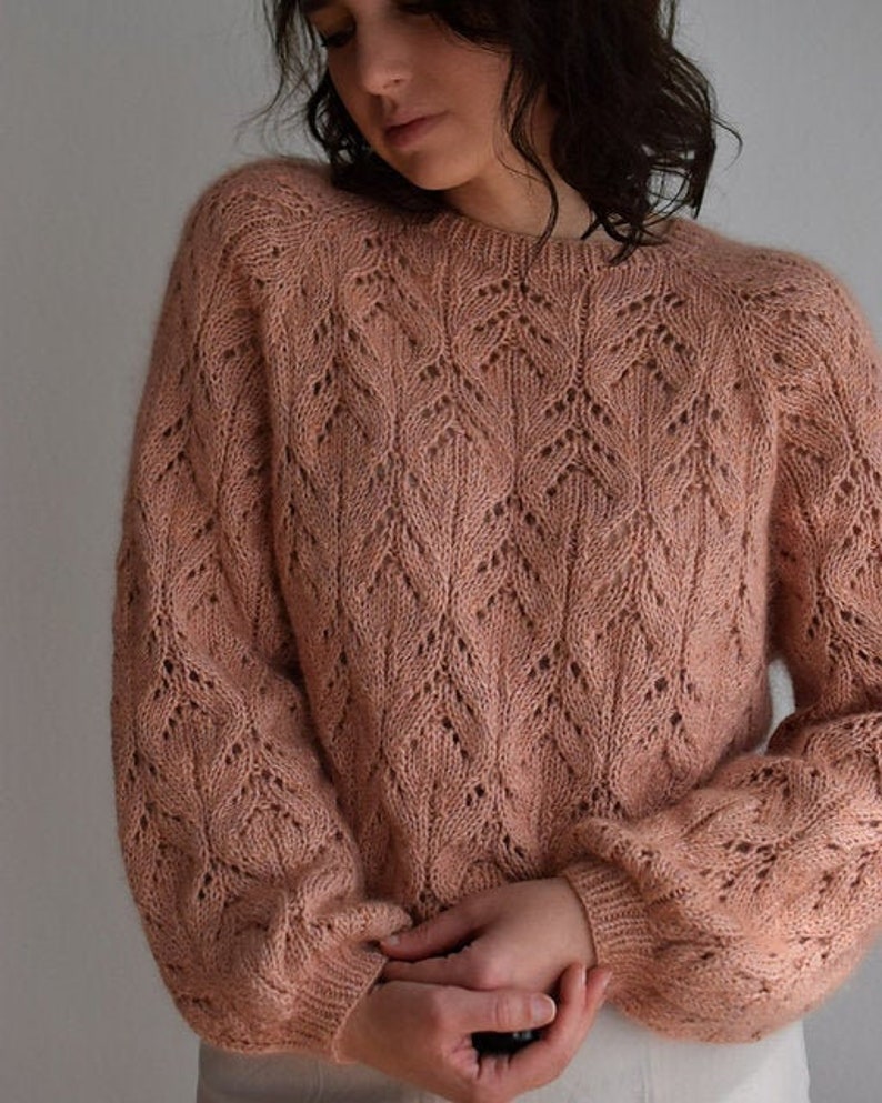 Rosental Sweater knitting pattern design PDF tutorial Lace Kid Silk Mohair sweater knitwear jumper download in English image 8