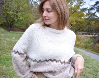 Olympus Sweater Knitting Pattern: Oversized Raglan Colorwork (PDF Digital Tutorial)
