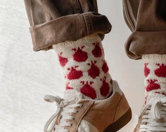Pomegranate Socks Knitting Pattern: Stranded Colorwork (PDF Digital Download)