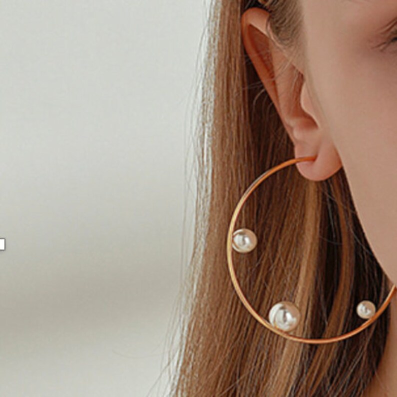 Charlotte Large Circle Hoop Earrings Gold Plated Brass Sterling Silver Pair Stud Earrings Pearl Hoop Earrings Statement Earrings