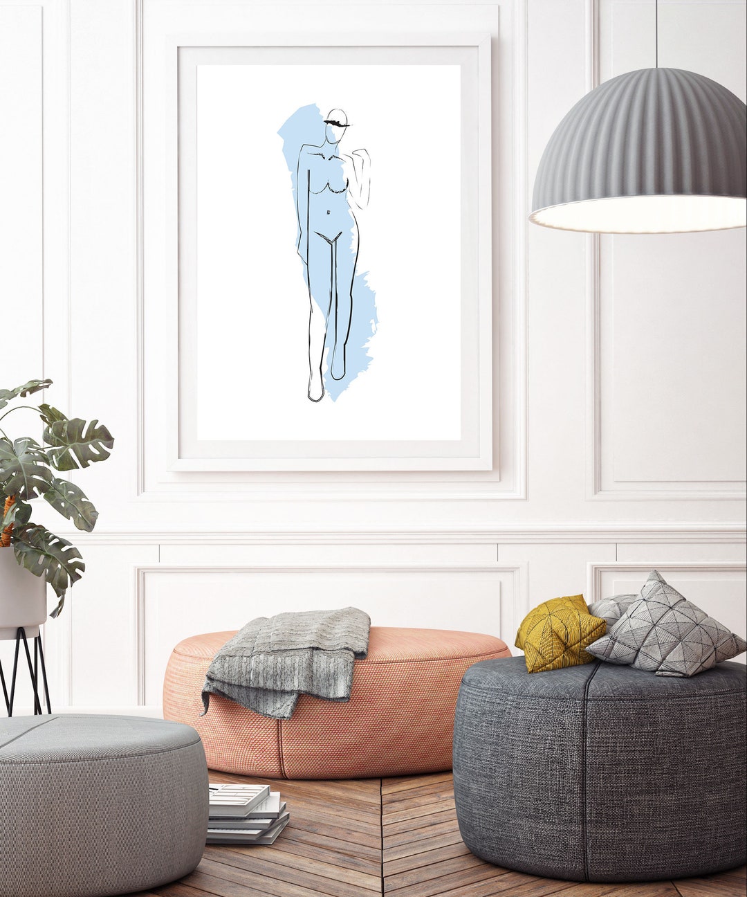 Blue Woman Line Art Print: Abstract Figure Wall Decor (digital Download ...