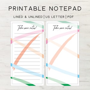 Printable Notepad: Lined & Unlined, US Letter (PDF)