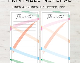 Printable Notepad: Lined & Unlined, US Letter (PDF)