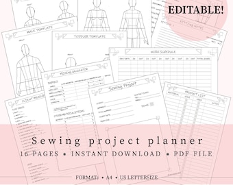 Sewing project planner printable. Instant download. Editable! Click for more details!