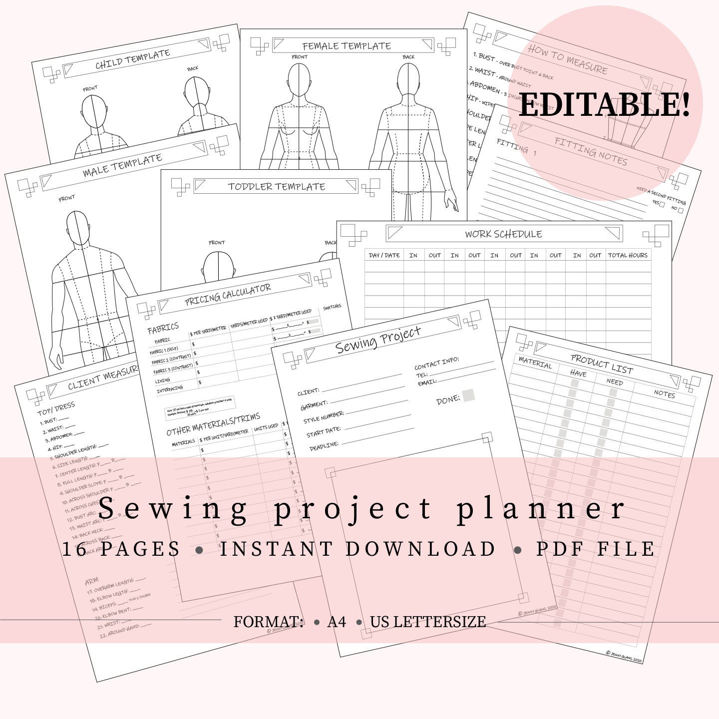 Sewing Project Planner Printable. Instant Download. Editable Etsy