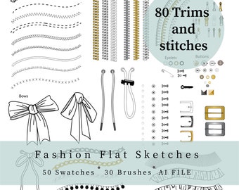 Adobe Illustrator Trim Brushes: Stitches, Zippers, Buttons (illustrator File)