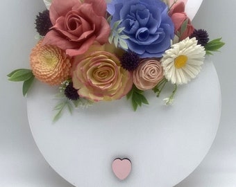 Hanging Wood Bunny Sign with Sola Wood Flowers