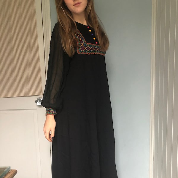 robe de longueur de plancher vintage Boho des années 1960-1970