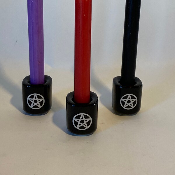 Mini Candleholder, Black with Pentacle