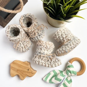 Crochet Baby Booties | Baby Slippers | Baby Gift | Gender Neutral Baby Gift | Infant Winter Boots | Suede Sole Baby Booties | Wool Baby Shoe