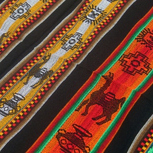 Traditional Andean Pattern Knitted Textile From Sacred Valley - Peru | Made of Sheep Wool and Cotton | Bohemian Fabric 114 cm x 106 cm