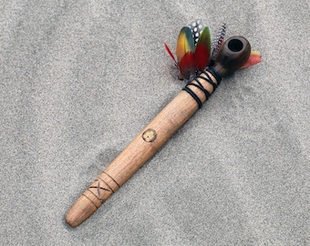 Pipe de cérémonie amérindienne | Calumet de la Paix | Fait de vigne Aya et de Madera Negra | 24 cm