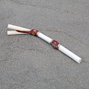 Double Nostril Tepi Applicator made of Llama Bone | Decorate Turquoise stone, A piece of Aya Vine and Peruvian Turquoise