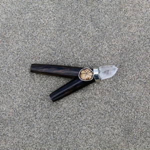 Chonta Wood Kuripe Self Applicator | Made of Chonta Wood | Decorated with A piece of Aya Vine, Peruvian Turquoise Stone and Clear Quartz