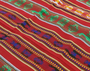 Andean Lliklla Textile: Hand-Knitted Sheep Wool Bohemian Fabric  114 cm x 106 cm