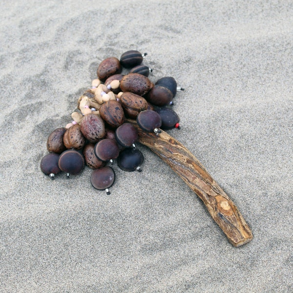 Shipibo Seed Rattle ~ Maraca | Handle part made from Aya Vine | Traditional Amazon Instrument From Peru