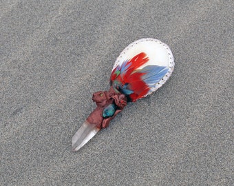 Sacred Trilogy - Condor, Puma and Snake | Shamanic Rattle ( Maracas ) from Peru | Handle part made of Quartz Crystal