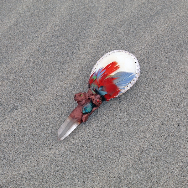 Sacred Trilogy - Condor, Puma and Snake | Shamanic Rattle ( Maracas ) from Peru | Handle part made of Quartz Crystal