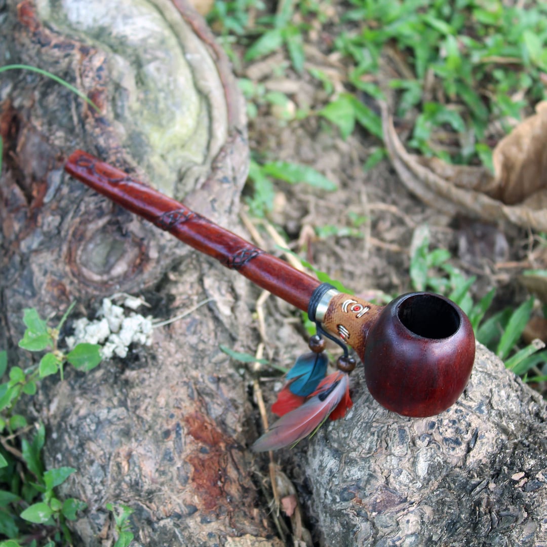 Ceremonial Pipe Calumet Made of Palo Sangre and Chonta Wood Ornament