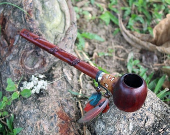 Ceremonial Pipe ( Calumet ) Made of Palo Sangre and Chonta Wood | Ornament Snake | 25 cm