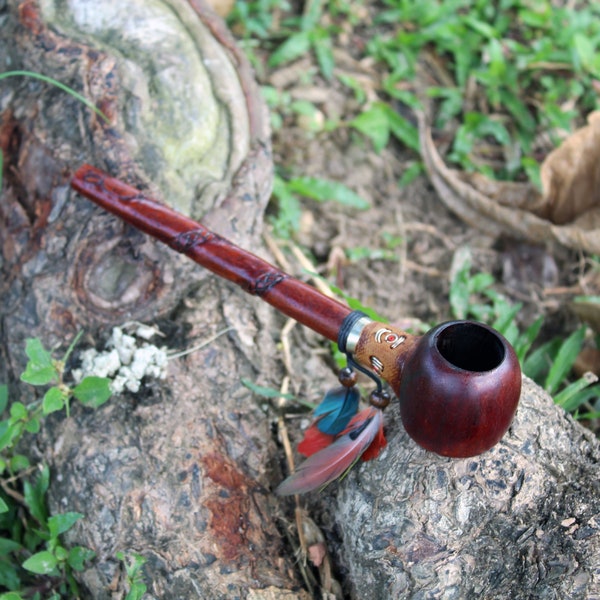 Ceremonial Pipe ( Calumet ) Made of Palo Sangre and Chonta Wood | Ornament Snake | 25 cm