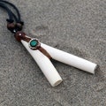 Necklace Bone Kuripe Self Applicator | Decorated with Aya Vine and Peruvian Turquoise Stone