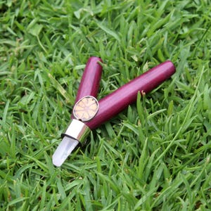 Kuripe Self Applicator | Made of Rose Wood | Decorated with A piece of Aya Vine, Peruvian Turquoise Stone and Clear Quartz