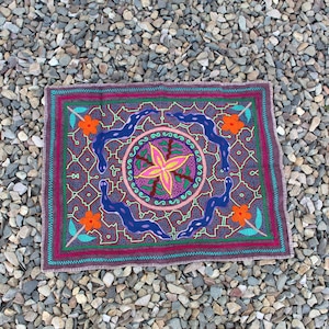 Shipibo Altar Cloth made by Shipibo Female Shaman | 80 cm x 60 cm | Traditional Shipibo Embroidery