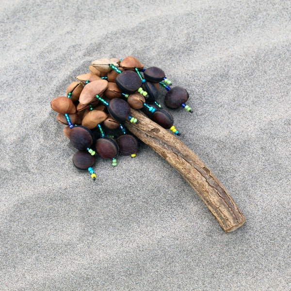 Shipibo Seed Rattle ~ Maraca | Handle part made from Aya Vine | Traditional Amazon Instrument From Peru