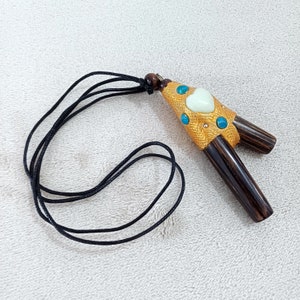 Necklace Kuripe ~ Kuripi Self Applicator | Made of Chonta Wood | Decorated with Moon Stone and Peruvian Turquoise