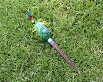 Hand Painted Shipibo Shamanic Ceremonial Rattle | Decorated with Macaw Feather | Handle part made of Chonta Wood