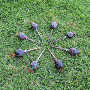Little Head Shipibo Ceremonial Hand Made Maracas ( Shamanic Rattle ) From Peru | Head Diameter average 5 - 6 cm.