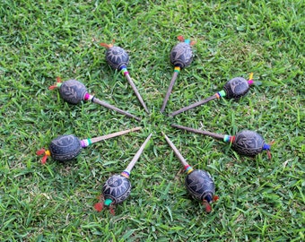 Little Head Shipibo Ceremonial Hand Made Maracas ( Shamanic Rattle ) From Peru | Head Diameter average 5 - 6 cm.