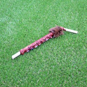 Tepi Applicator made of Llama Bone | Decorated with Peruvian Turquoise, 7 Chakra&#39; s Stone and Fox Fur