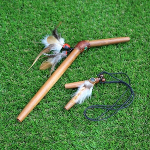 Kuripe Tepi Set | Necklace Kuripe | Made of Algarrobo | Decorated with Aya Vine, Domestic Feather and Peruvian Turquoise
