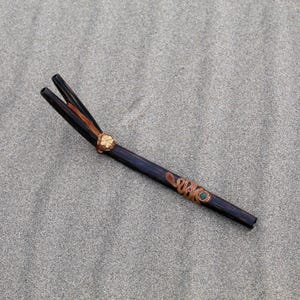 Double Nostril Tepi Applicator made of Chonta Wood | Decorate Turquoise stone, A piece of Aya Vine and Snake relief