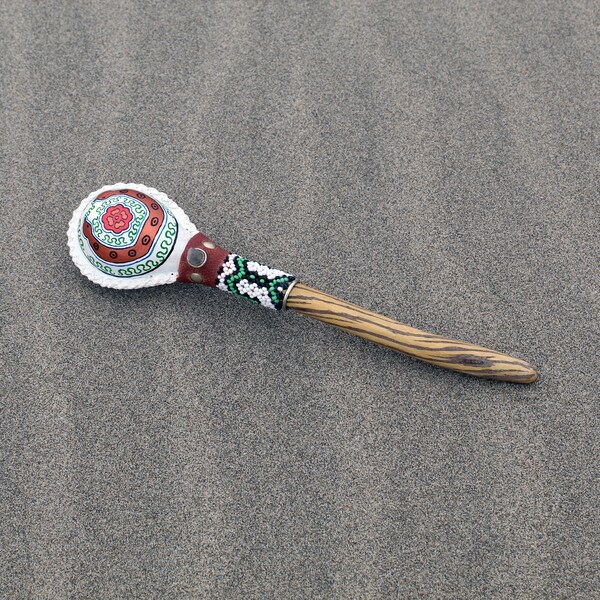 Aya Heart and Snake Shamanic Rattle | Decorated with Shipibo beads and Clear Quartz | Handle part made of Aya Vine