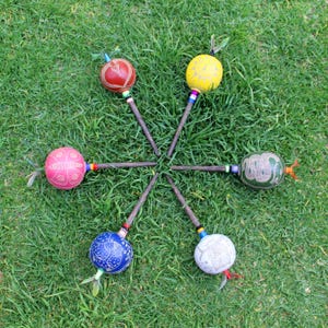 Medium Head Shamanic Rattle | Shipibo Sacred Ceremonial Instrument Handmade Maracas From Peru | Head Diameter average 7 - 8 cm.