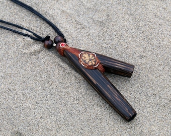 Necklace Kuripe ~ Kuripi Self Applicator | Made of Chonta Wood | Decorated with a piece of Aya Vine and Peruvian Turquoise